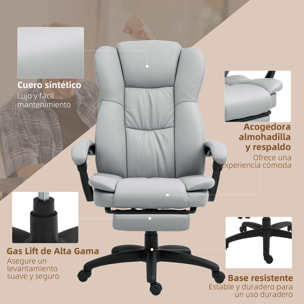 Silla de Oficina con 6 Puntos de Masaje, Silla de Escritorio Giratoria con Respaldo Reclinable 135Âº, Altura Ajustable, Reposapiés Retráctil y Control Remoto, Gris Claro