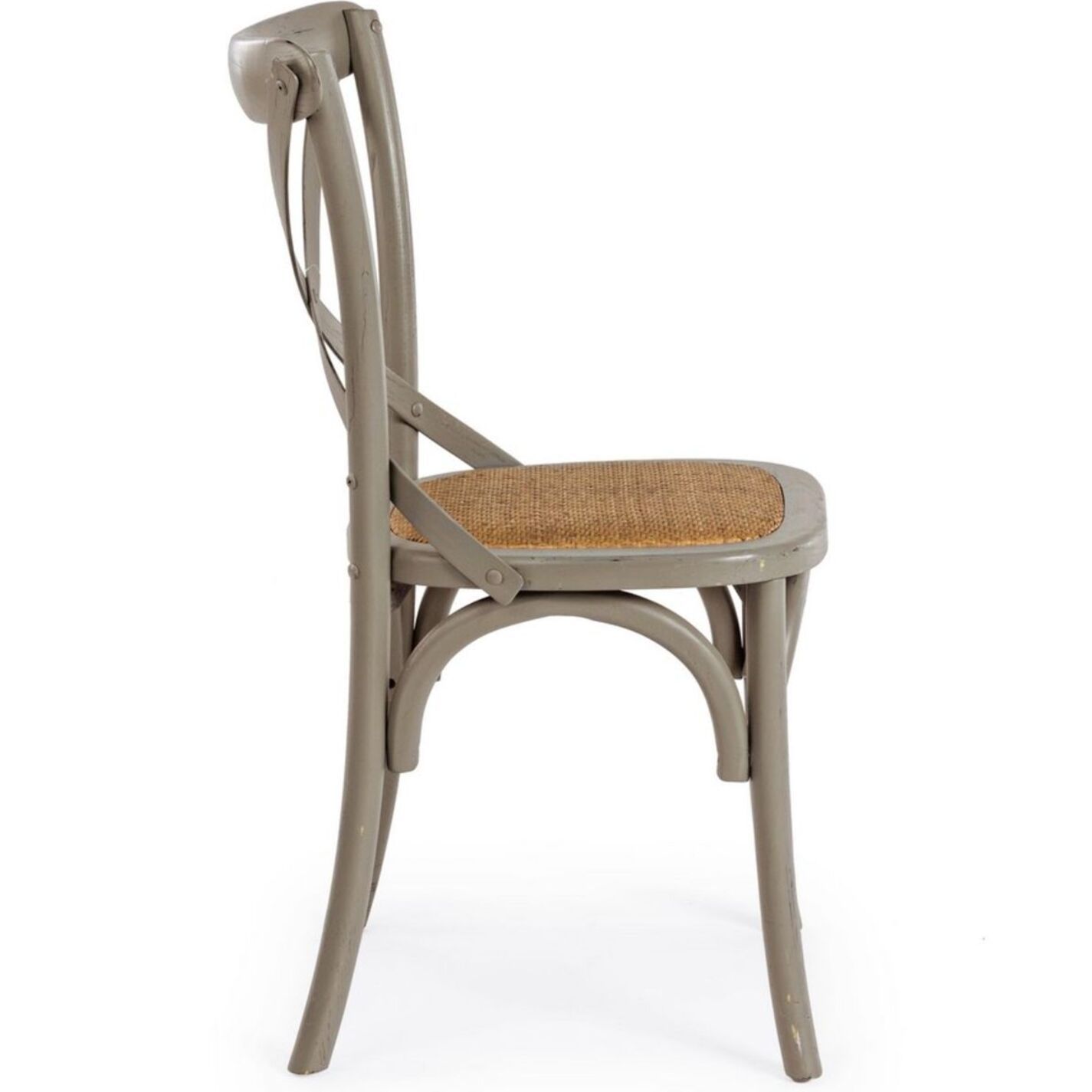 Set di sedie CROSS in legno di olmo grigio scuro e rattan naturale