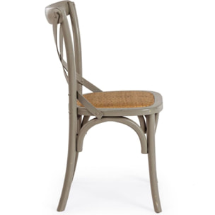 Set di sedie CROSS in legno di olmo grigio scuro e rattan naturale
