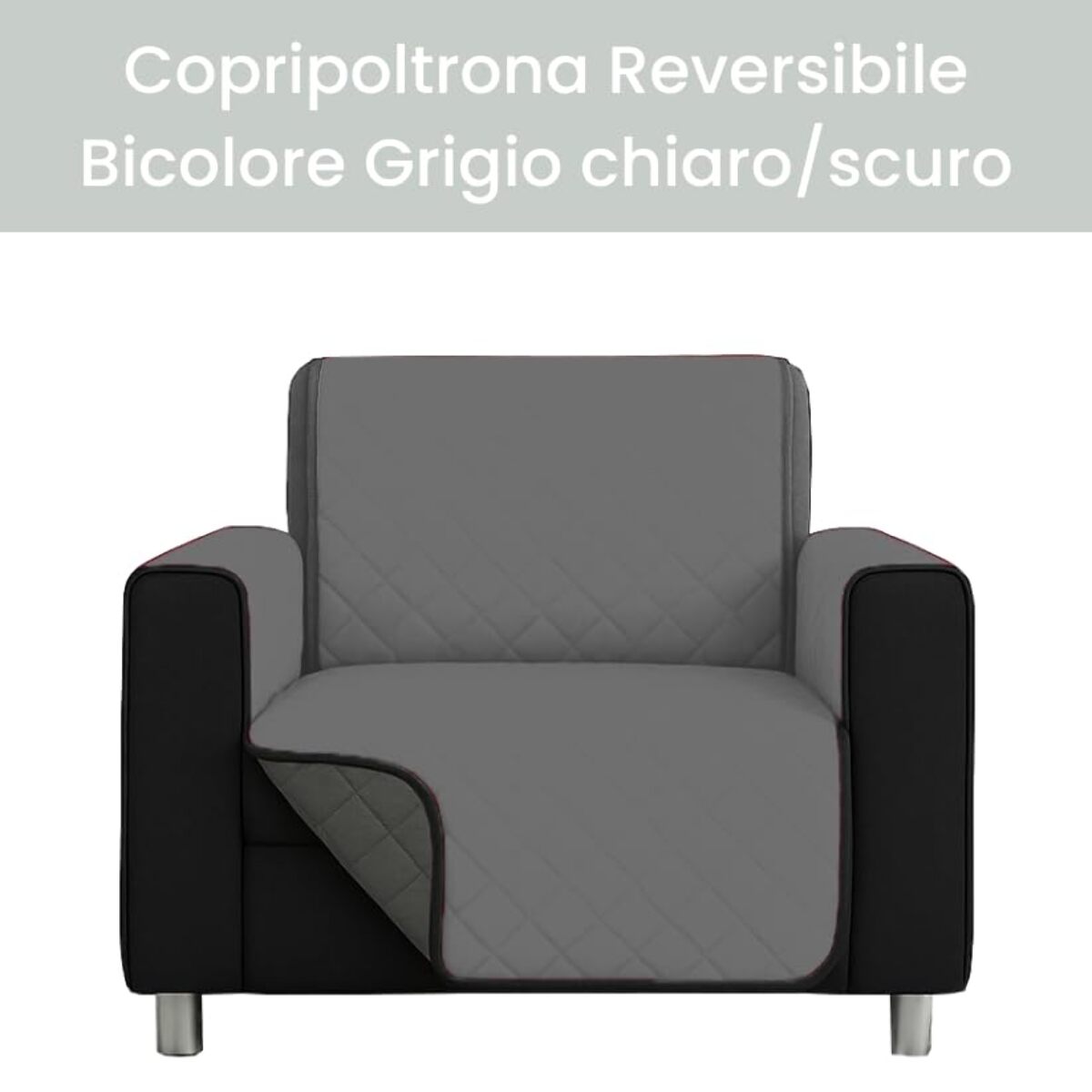 INTRECCI Copripoltrona Grigio Chiaro/Grigio Scuro Bicolore Antimacchia Waterproof Facilmente Lavabile con Elastico Misure Multiple Salva Divano Reversibile Certificazione Oeko Tex