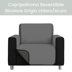 INTRECCI Copripoltrona Grigio Chiaro/Grigio Scuro Bicolore Antimacchia Waterproof Facilmente Lavabile con Elastico Misure Multiple Salva Divano Reversibile Certificazione Oeko Tex