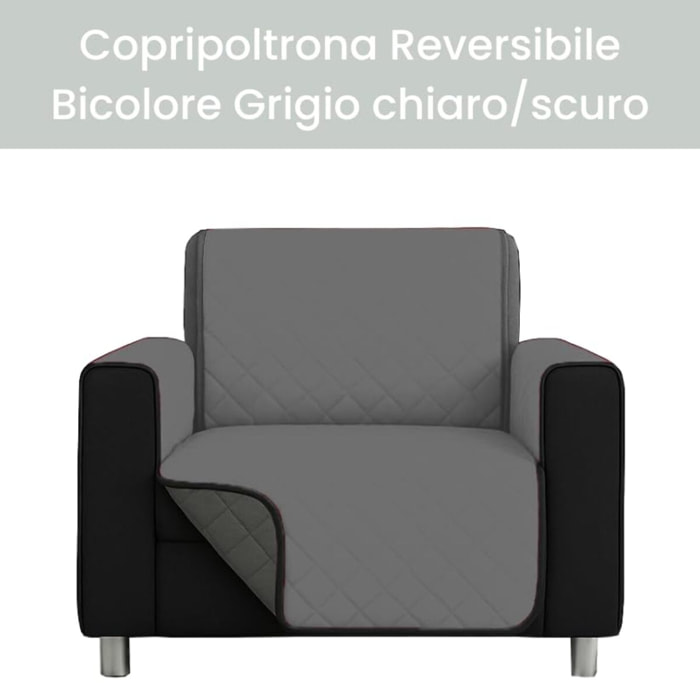 INTRECCI Copripoltrona Grigio Chiaro/Grigio Scuro Bicolore Antimacchia Waterproof Facilmente Lavabile con Elastico Misure Multiple Salva Divano Reversibile Certificazione Oeko Tex