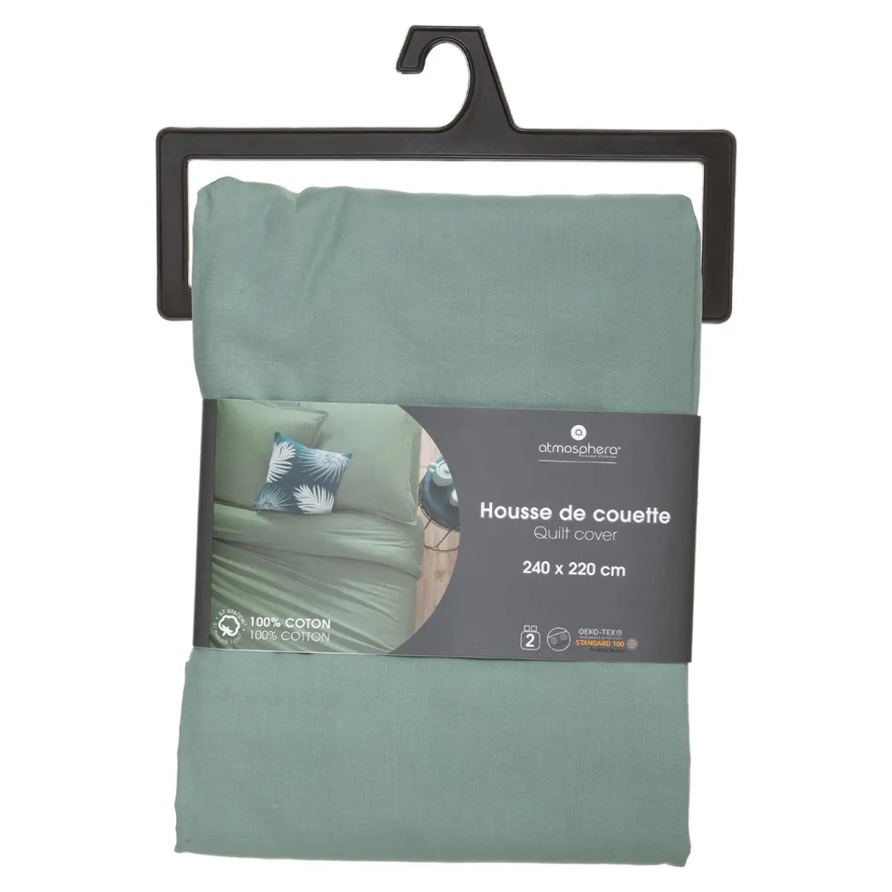 Housse de couette "Carina" coton vert céladon 240x220cm