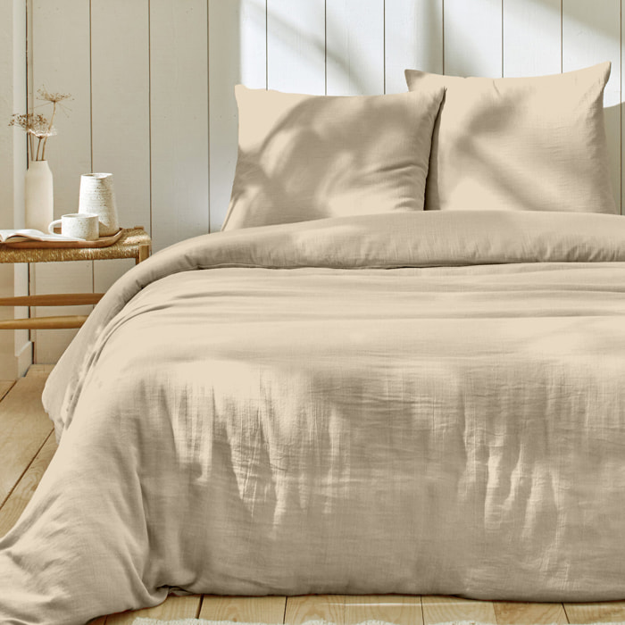 Parure housse de couette 3pcs 100% gaze de coton_beige lin