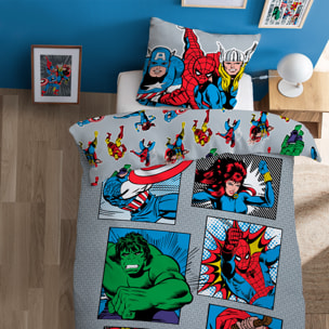 Parure de lit imprimée 100% Coton, AVENGERS HOME COMICS HEROES