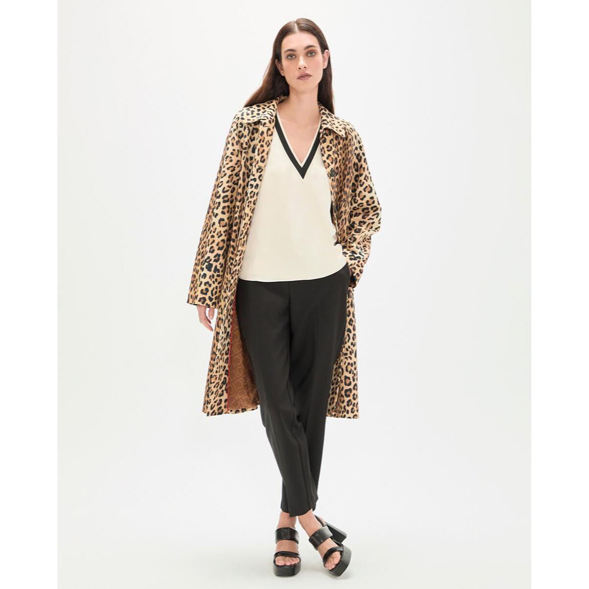 trench dritto con stampa animalier