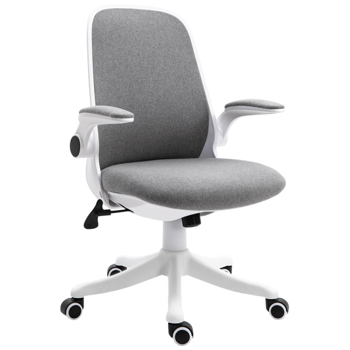 Vinsetto Chaise de bureau tissu lin hauteur réglable pivotante 360° accoudoirs relevables support lombaires réglable gris