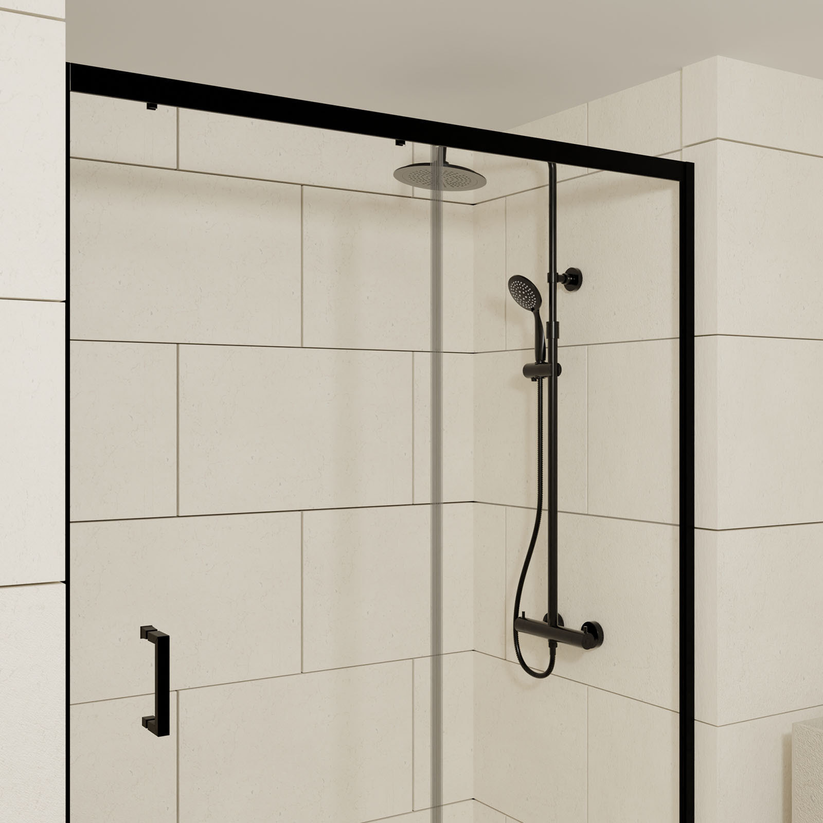 Porte de douche coulissante 140x200 cm - Verre transparent - Profilé Noir - CRUSH
