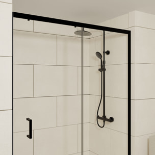 Porte de douche coulissante 140x200 cm - Verre transparent - Profilé Noir - CRUSH