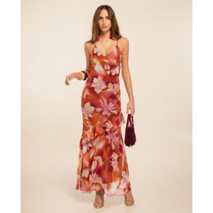 Vestido midi con volantes y estampado floral