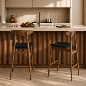 Lot de 2 chaises pour ilot central 63,5 cm en cuir synthétique noir  - Josette