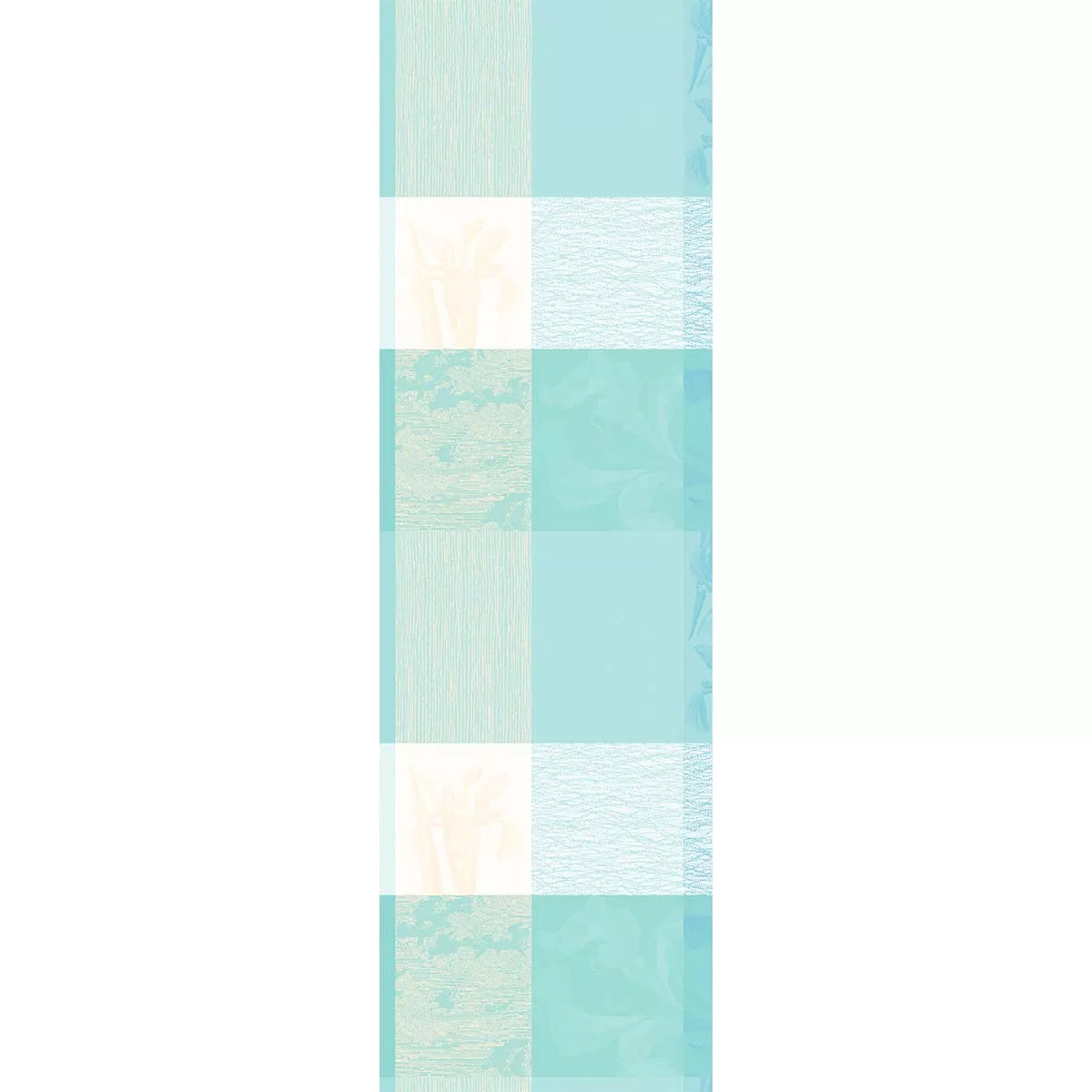 Chemin de table pur coton 220 g/m² motif jacquard bleu beige Mille iris d'eau aqua