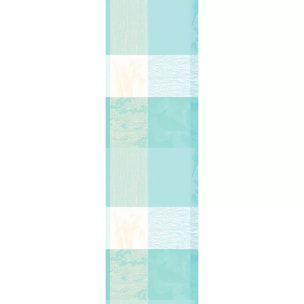Chemin de table pur coton 220 g/m² motif jacquard bleu beige Mille iris d'eau aqua
