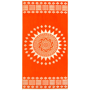 Serviette de plage éponge velours Jacquard Orange 90x170 400g/m² - Oranza