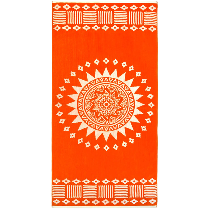 Serviette de plage éponge velours Jacquard Orange 90x170 400g/m² - Oranza