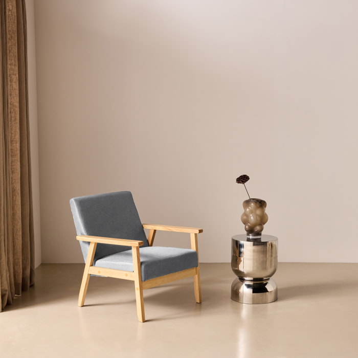 Fauteuil scandinave bois de peuplier, d'hévéa et tissu ISAK