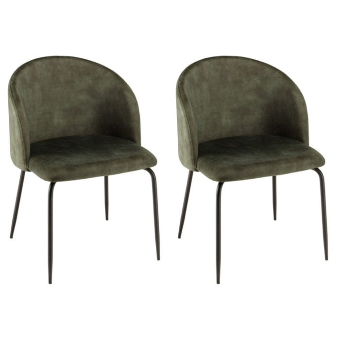 TOM - Lot de 2 chaises velours vert sapin dossier enveloppant