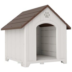 Niche chien plastique effet bois design chalet - 88 x 79 x 89 cm - gris clair marron