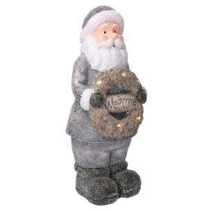 Babbo natale in resina led con ghirlanda grigio cm21,5x19,5h51