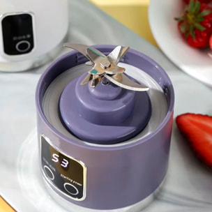 Batidora portatil de 450ml con 10 cuchillas de acero, pantalla LCD, 3 niveles de temporizador, seguridad por doble click y batería 1300mAh.