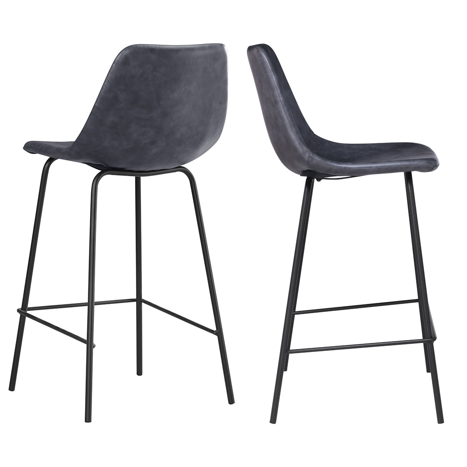 Lot de 2 tabourets de bar vintage LUCIEN gris foncé - Hauteur d'assise 65cm