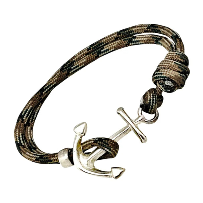 Pulsera Ancla paracord en verde jaspe y plata chapado