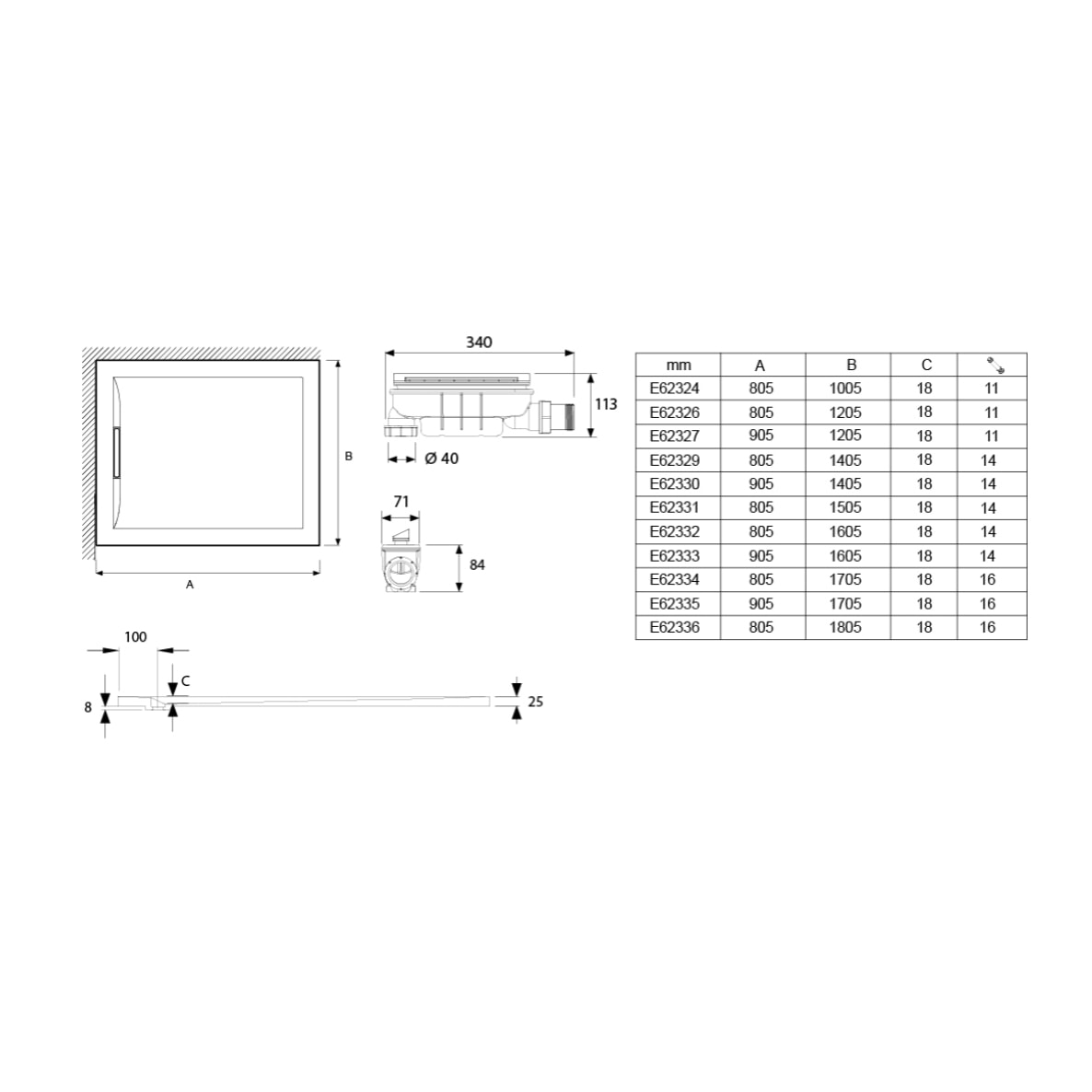 Receveur de douche antidérapant Flight Pure extra-plat, sans ressaut 180 x 80, rectangle