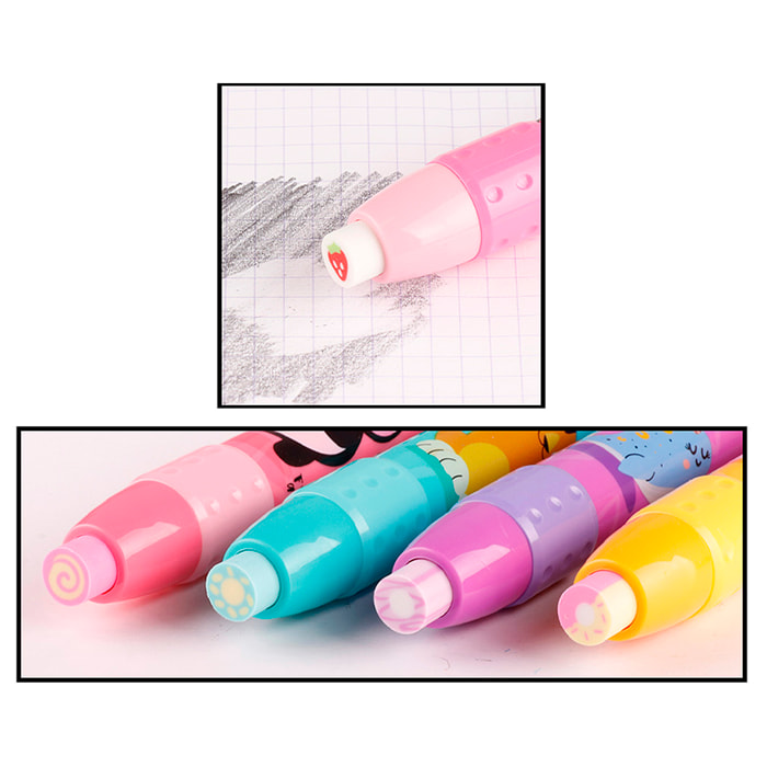 24 PACCHI DI GOMME DA CANCELLARE CON PULSANTE 4 DESIGN ASSORTITI