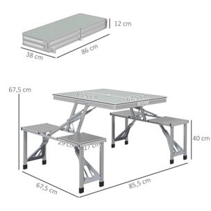 Ensemble table et chaise de camping pliant forme valise pique-nique alu