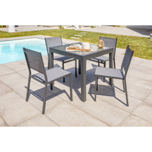 TOLEDE - Lot de 2 chaises de jardin en alu anthracite et toile plastifiée grise