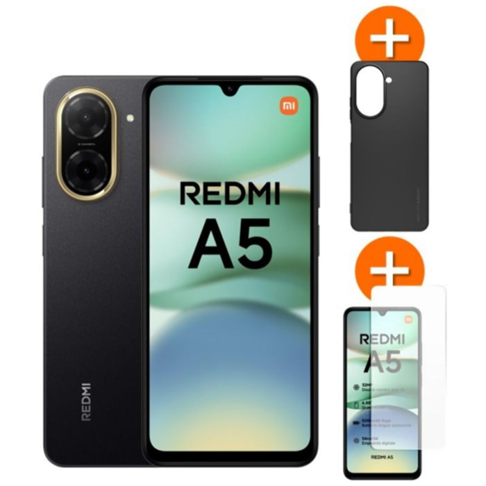 Smartphone XIAOMI Pack Redmi A5 Noir 128Go + Coque + VT