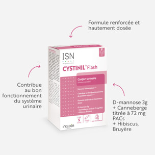 ISN - Cystinil Flash - Complément alimentaire à base de Cranberry, Hibiscus, Bruyère - Améliore le confort urinaire - Etui de 10 sticks - Cure 5 jours