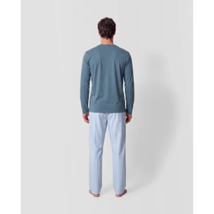 Pigiama lungo di cotone a righe romanus, blu navy