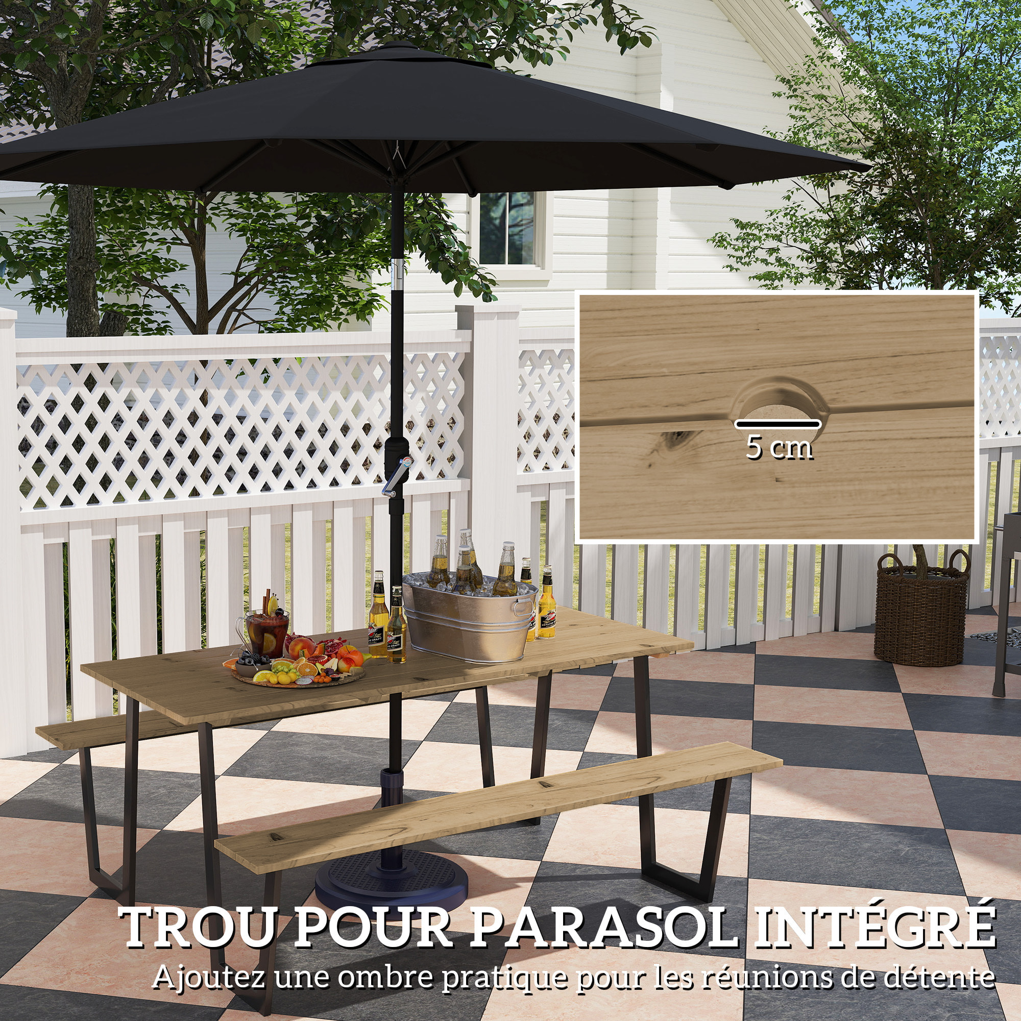 Table de pique-nique robuste 6 personnes - table forestière pic nic - table-bancs bois acier