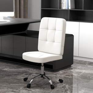 Silla de Oficina sin Brazos Silla de Escritorio Giratorio de Piel Sintética con Altura Ajustable Estilo Moderno Carga 120 kg 45x59x90-100 cm Blanco