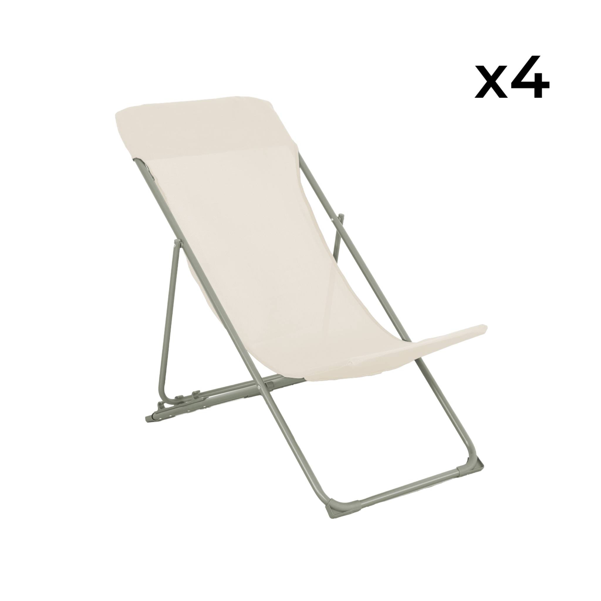 Lot de 4 chaises pliantes LIVORNO en aluminium / textilene. kaki. 83 x 88 x 95 cm