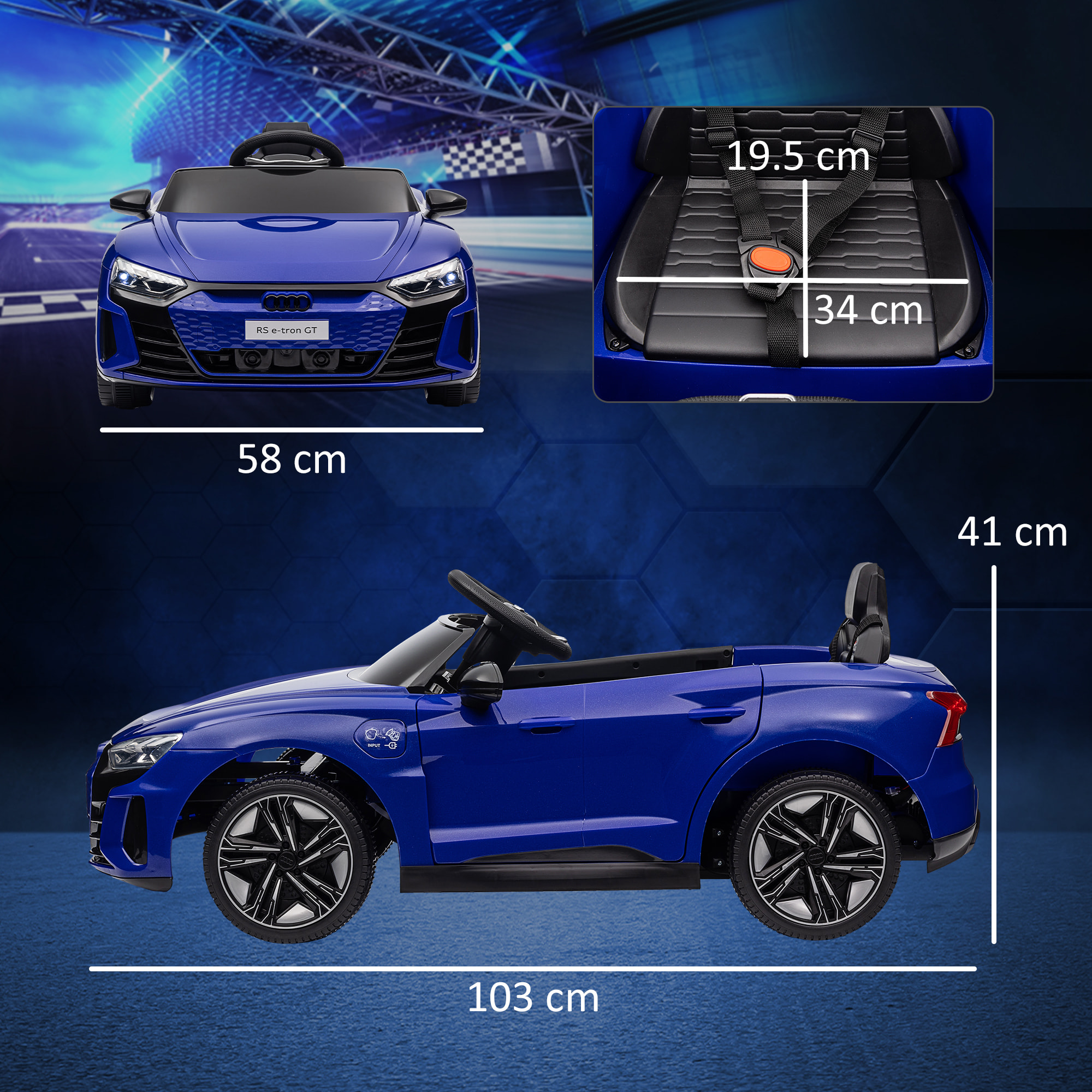 Véhicule électrique enfant Audi RS e-tron GT V. max. 5 Km/h télécommande effets sonores + lumineux bleu indigo