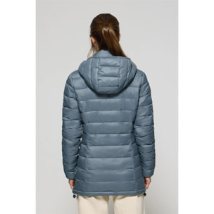 Giacca ultralight blu denim Cintia con cappuccio rimovibile e ricamo PC