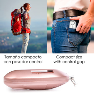 Allarme SOS personale con luce LED brillante e suono di 130dB. 3x batterie LR44 incluse e attivazione rapida tirando l'anello.