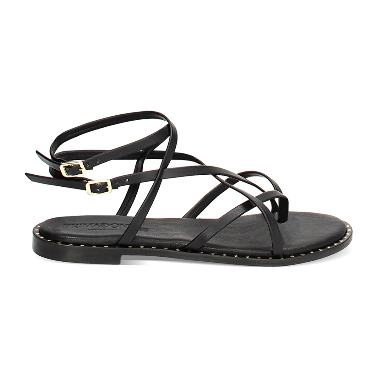 Sandali bassi neri con fascette in pelle