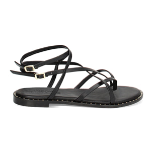 Sandali bassi neri con fascette in pelle