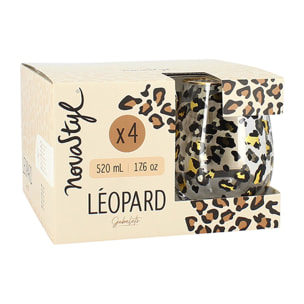 Lot de 4 gobelets en verre 52cl motif léopard LEOPARD