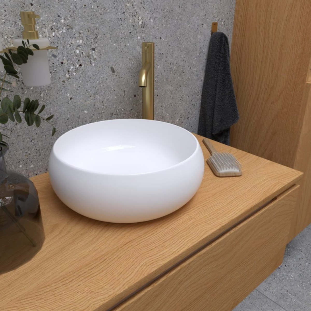 Aurum set mitigeur lavabo haut en acier inoxydable + mitigeur cuisine avec douchette extractible, or brossé (SATBA286BG)