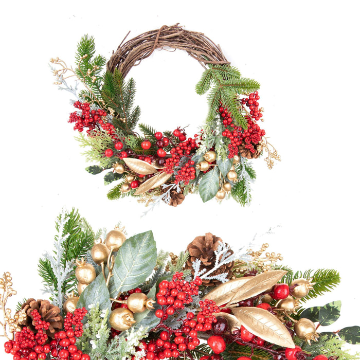 Corona twig con gold berries - Pezzi 1 - ROSSO - Bianchi Dino SpA