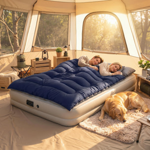 Saco de Dormir Doble Adulto, Ligero, Tamaño Queen para 2 Personas 3 Estaciones, Saco de Dormir Rectangular con 2 Almohadas y Bolsa Transporte, para Días Fríos, Acampar, Senderismo Azul Oscuro