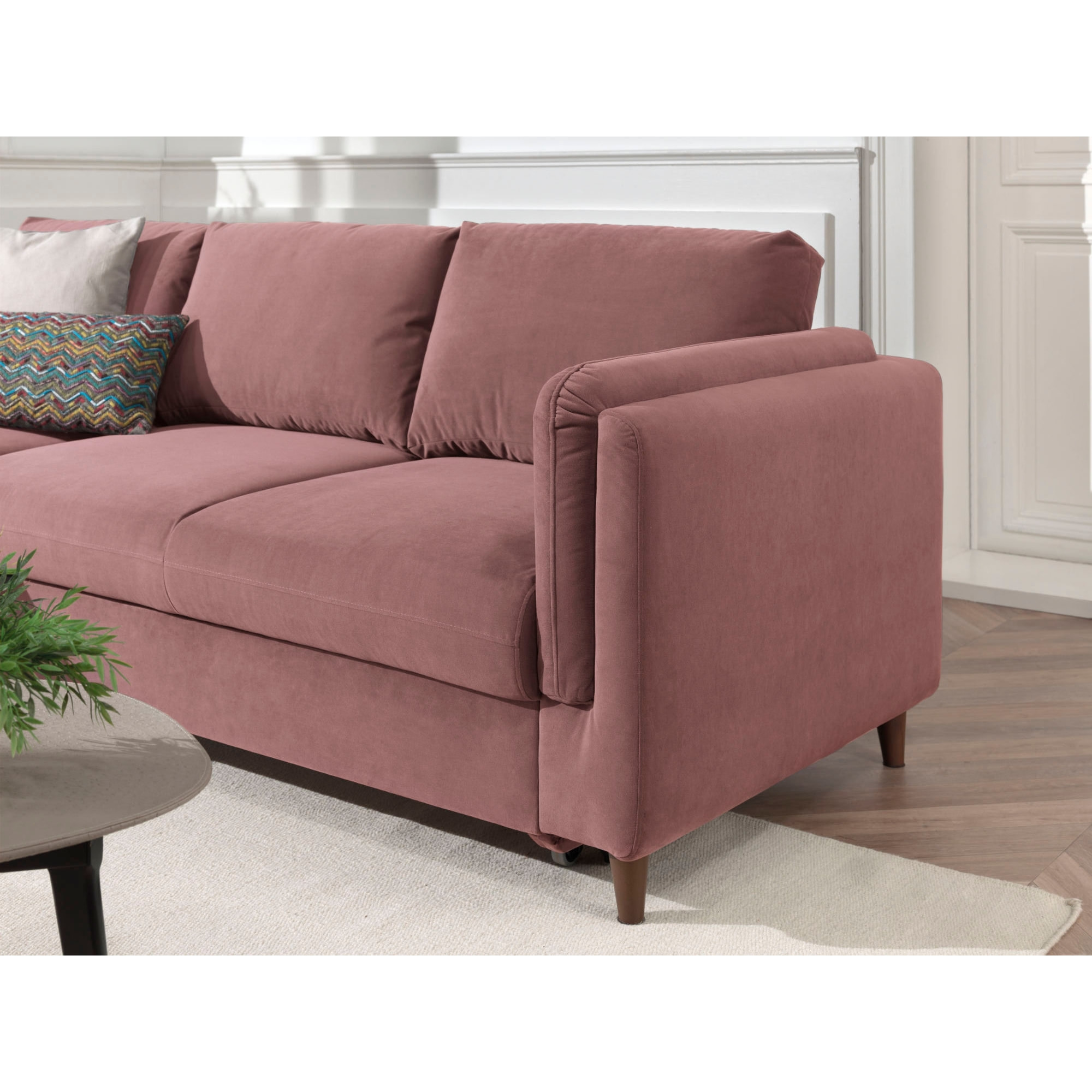 Brooke - canapé d'angle gauche - convertible avec coffre - 4 places - en velours - Rose