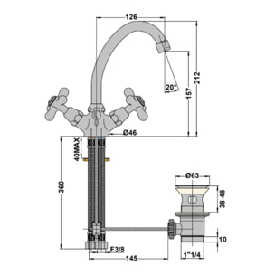 Mélangeur lavabo bec bas mobile PAINI Tiffany Vieux Bronze