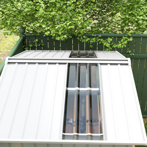 Cobertizo de Jardín 2,42m² con Base de Refuerzo Sin Suelo 213x130x185 cm Caseta de Jardín Exterior con Puertas Correderas Claraboya 4 Ventanas para Almacenamiento de Herramientas Gris Plata