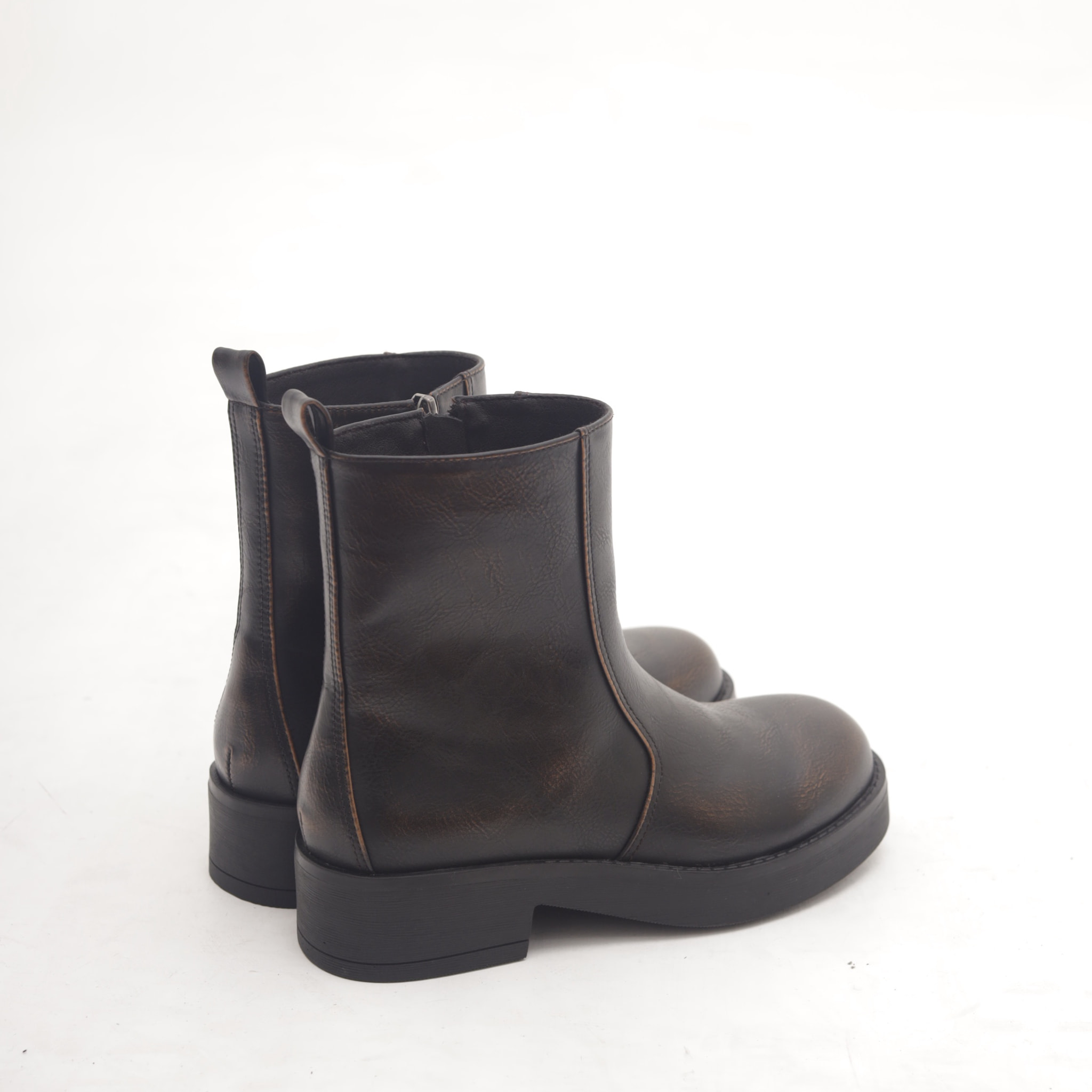 STIVALETTO BIKER BASSO LISCIO MARRONE