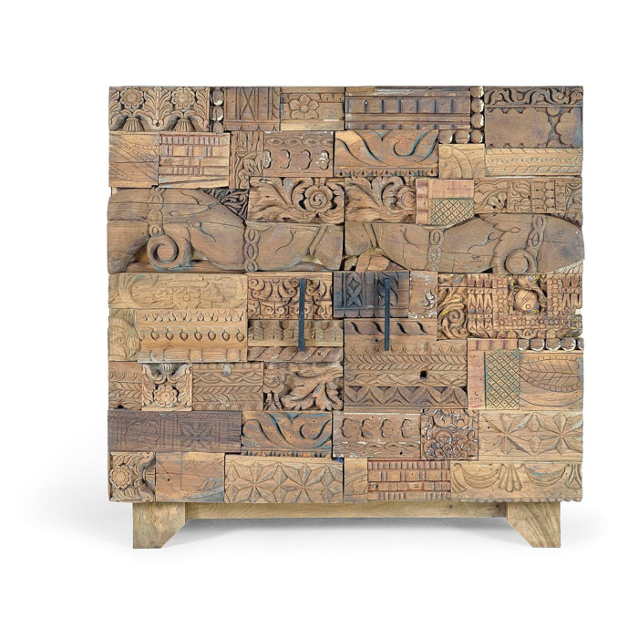 Aparador de Madera de Mango, Madera Recuperada Estilo Boho Étnico Tallado